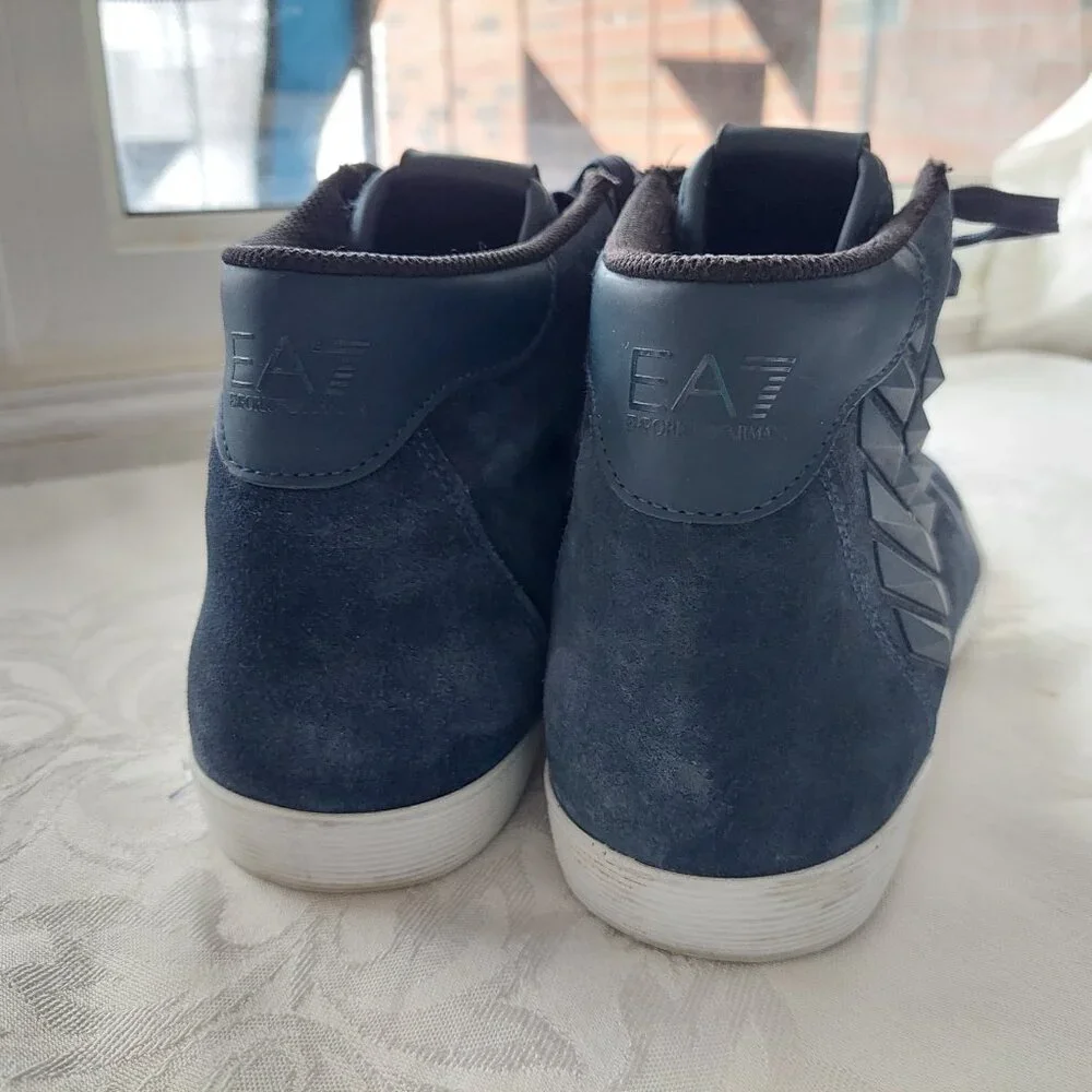 Emporio Armani EA7 Men's US10.5 high-top Trainer Sneakers Boots in Navy Suede - Picture 5 of 8